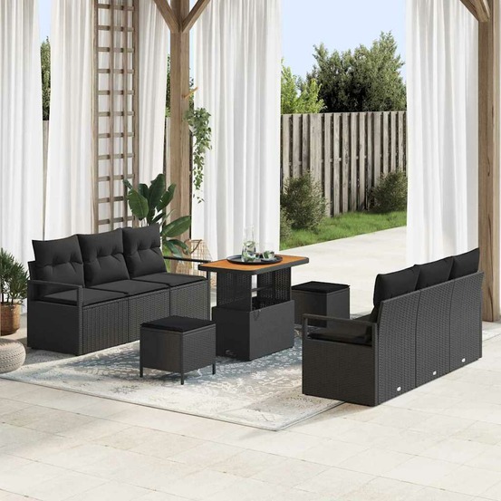 Ensemble de canapé de jardin 9 pcs noir poly rotin