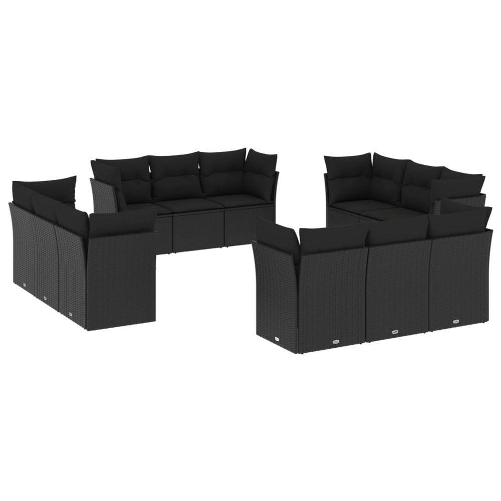 Salon de jardin 12 pcs avec coussins noir résine tressée