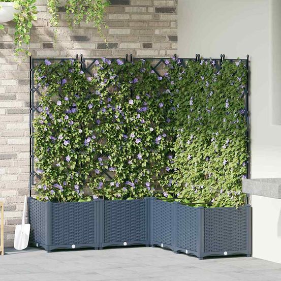 Lot de 5 jardinières avec treillis en pp pour plantes grimpantes gris 120x120x143cm
