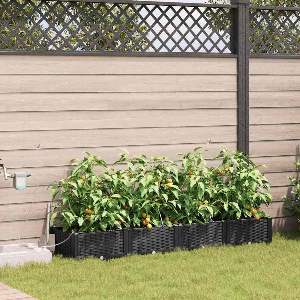 Jardinière acier avec irrigation pour jardin terrasse noir 160x40x22 cm