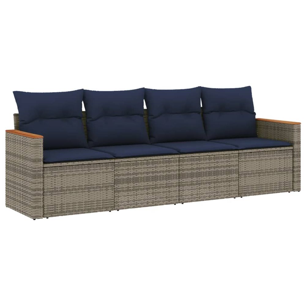 Ensemble de canapé de jardin 4 pcs avec coussins gris résine tressée
