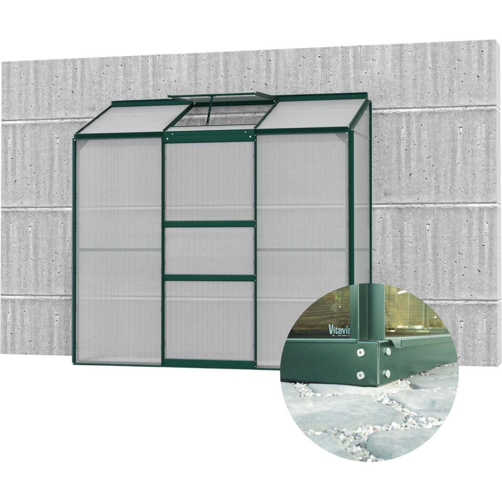 Serre de jardin en polycarbonate 4 mm et aluminium vert emeraude avec embase ida