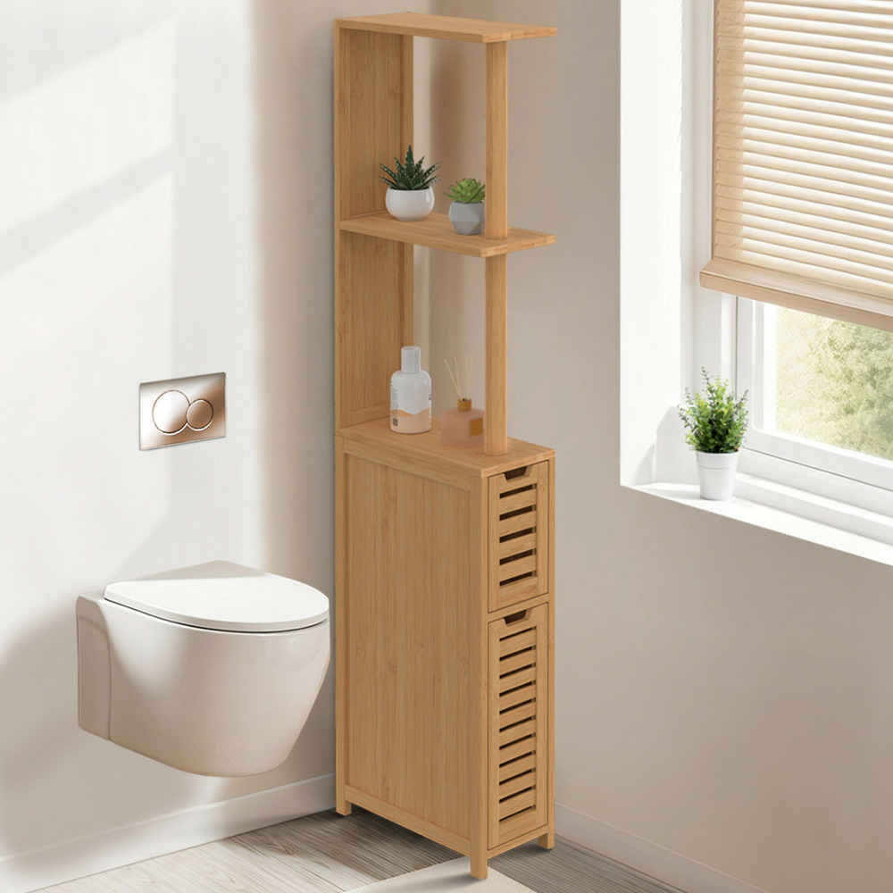 Meuble wc 2 portes bambou bea avec étagères