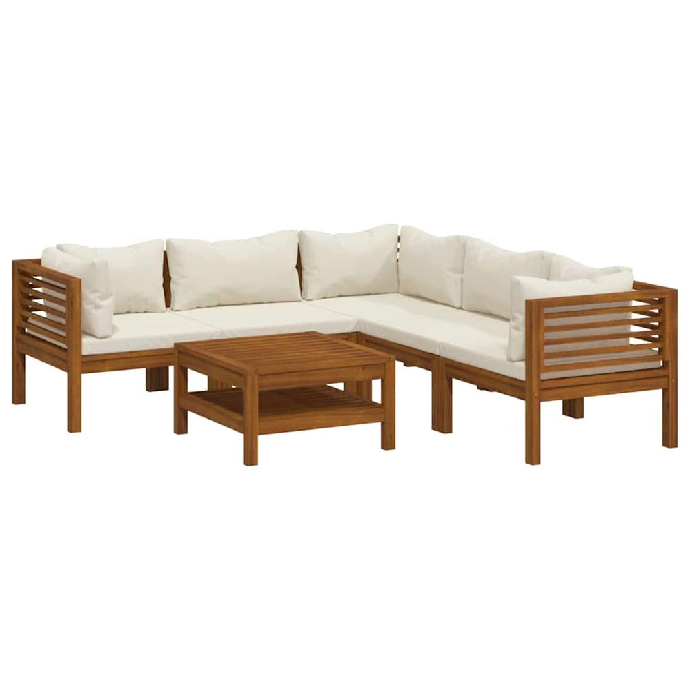 Salon de jardin 6 pcs avec coussin crème bois d'acacia solide