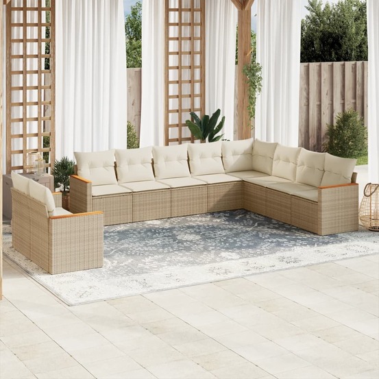 Salon de jardin avec coussins 10 pcs beige résine tressée
