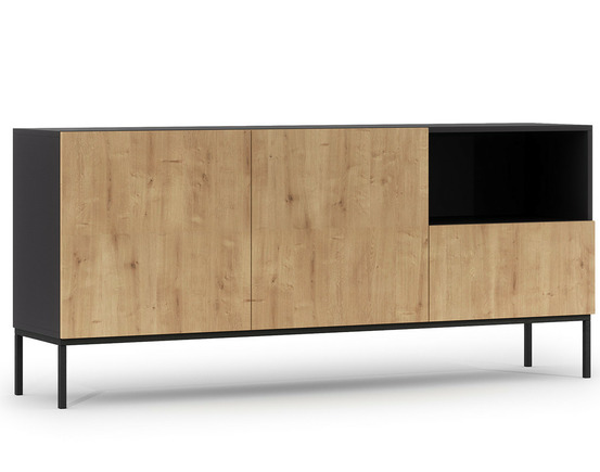 Felicia - buffet bas - effet bois et noir - 2 portes, 1 tiroir et 1 niche - 180 cm