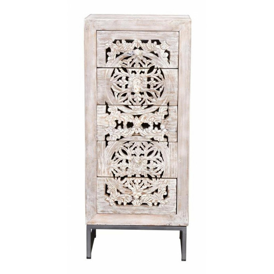 Chiffonnier 5 tiroirs bois-fer blanc - poméline décoration d'autrefois