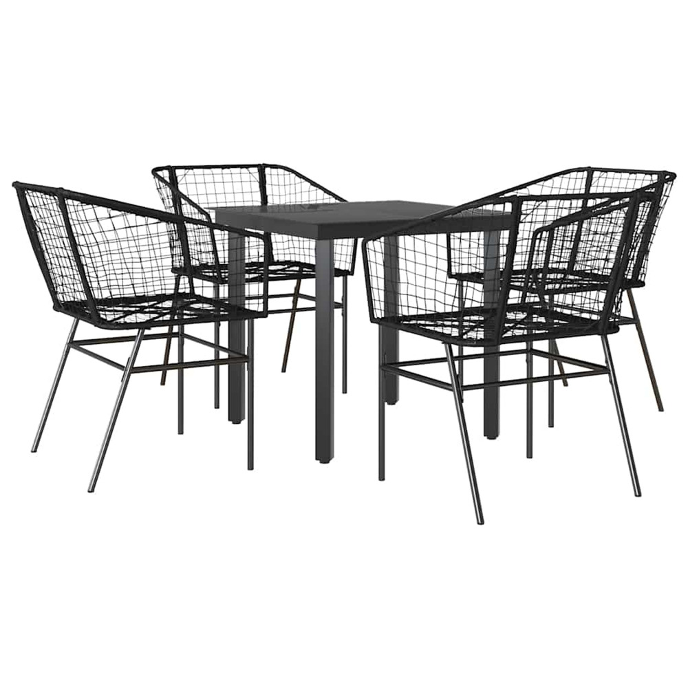 Ensemble à manger de jardin 5 pcs noir résine tressée verre