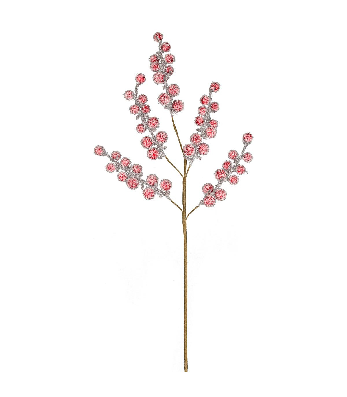 Branche décorative spéciale fêtes boules rouge effet givré h 50 cm