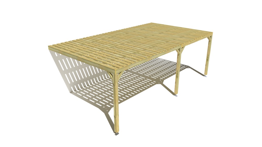 Pergola bois • 7m x 4m • adossée • sens largeur • platelage bois • livraison comprise