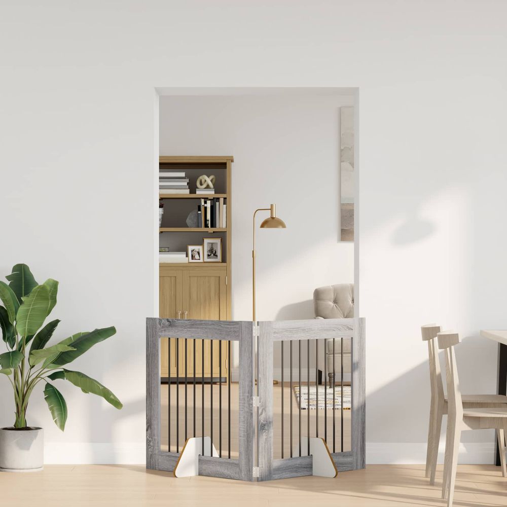 Barrière de sécurité pliable pour chien intérieur bois avec supports 160,5cm sonoma gris