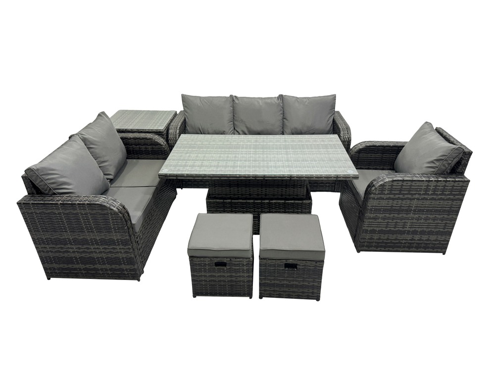 Salon de jardin en résine ensemble repas de jardin exterieur table à manger réglable en hauteur avec table d'appoint