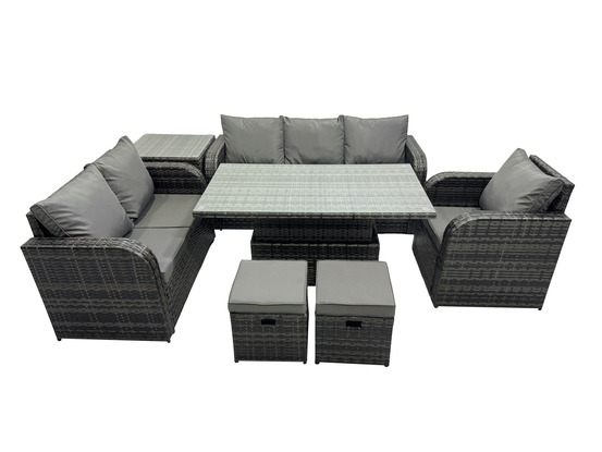 Salon de jardin en résine ensemble repas de jardin exterieur table à manger réglable en hauteur avec table d'appoint