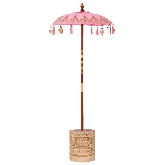 Parasol balinais avec base rose 95 x 95 x 260 cm