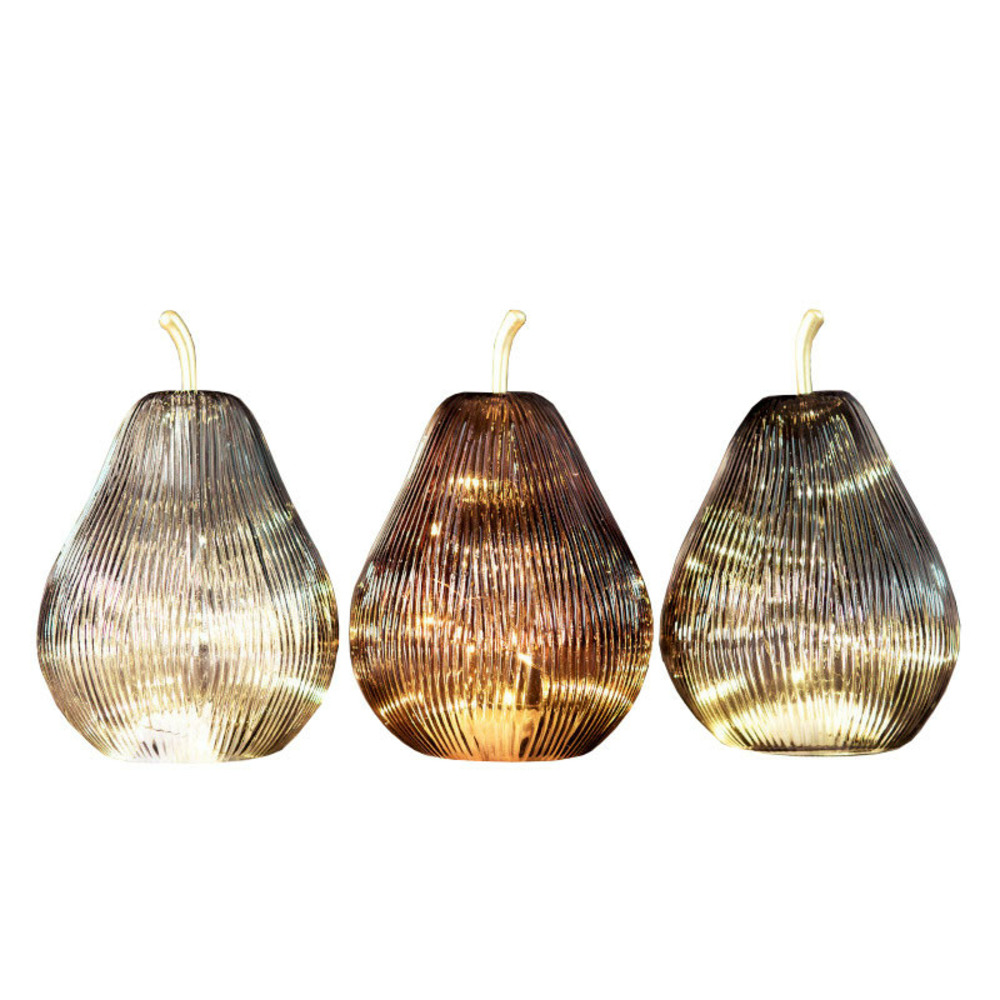 Lot de trois lampes demona poire led en verre 15x15x23cm