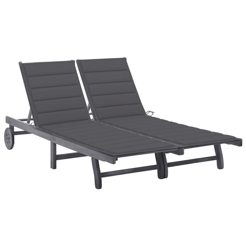 Chaise longue de jardin 2 places avec coussin gris acacia bain de soleil