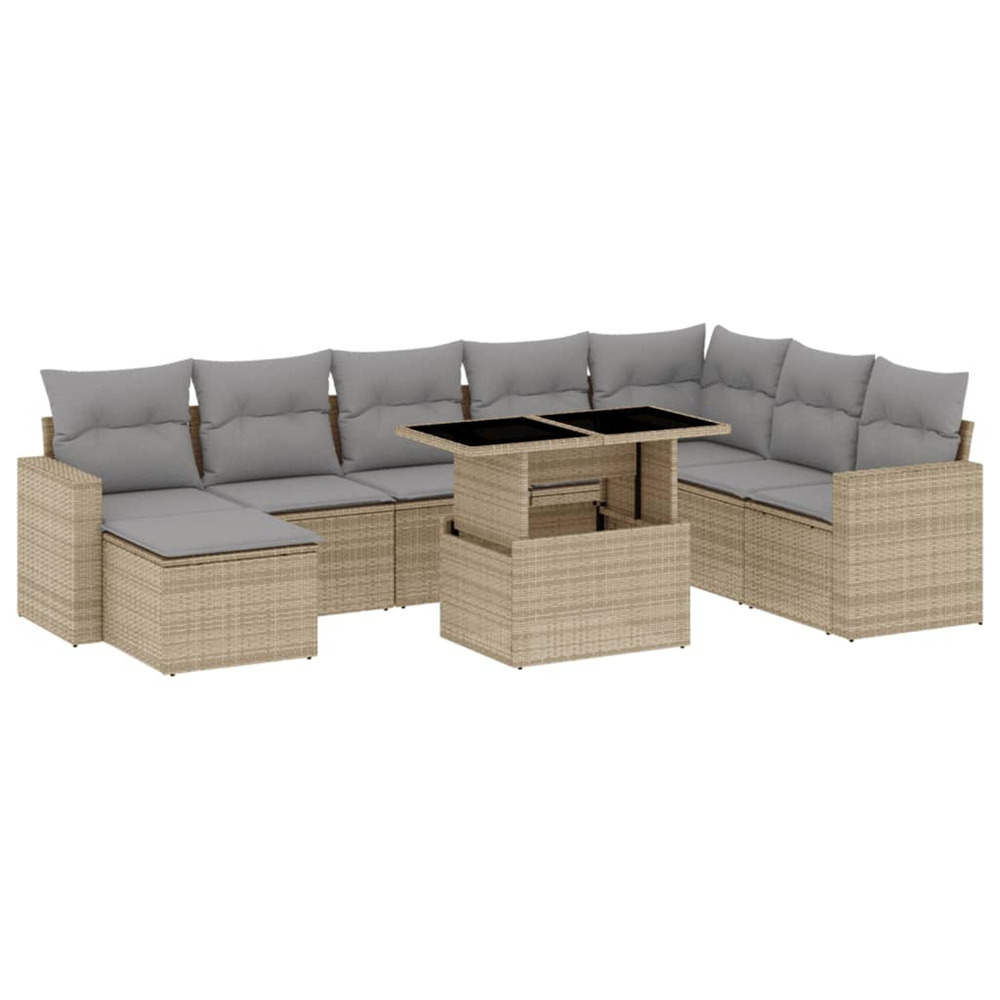 Salon de jardin avec coussins 9 pcs beige résine tressée
