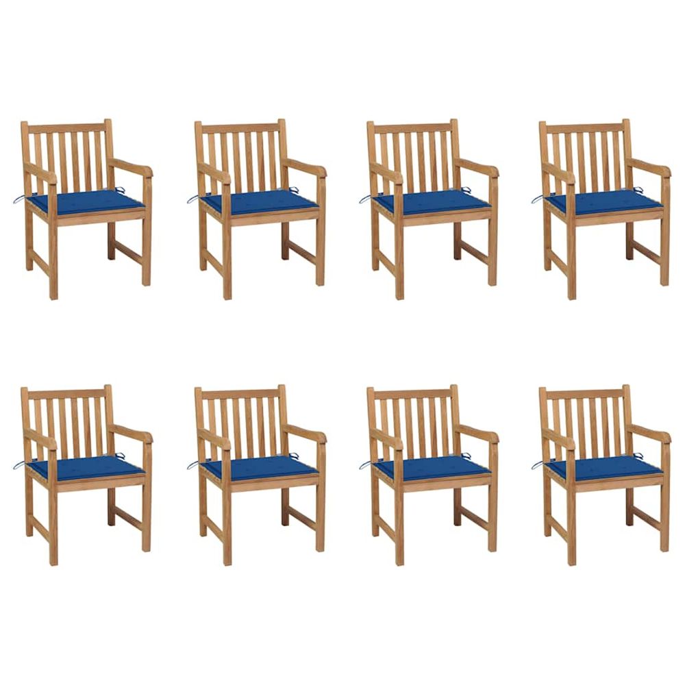 Chaises de jardin lot de 8 avec coussins bleu royal bois teck