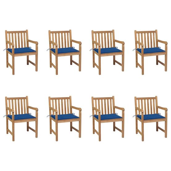 Chaises de jardin lot de 8 avec coussins bleu royal bois teck
