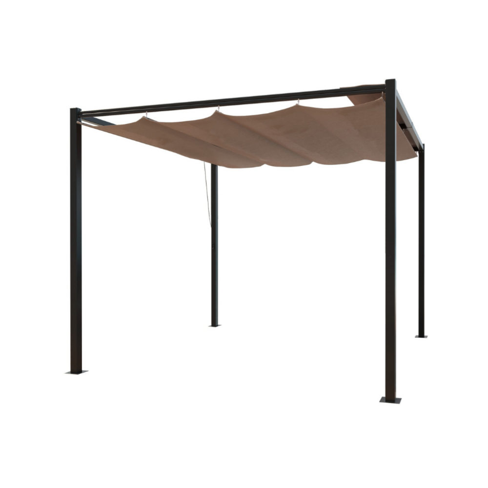 Pergola autoportante 3 x 3 m en acier avec toile taupe tusa