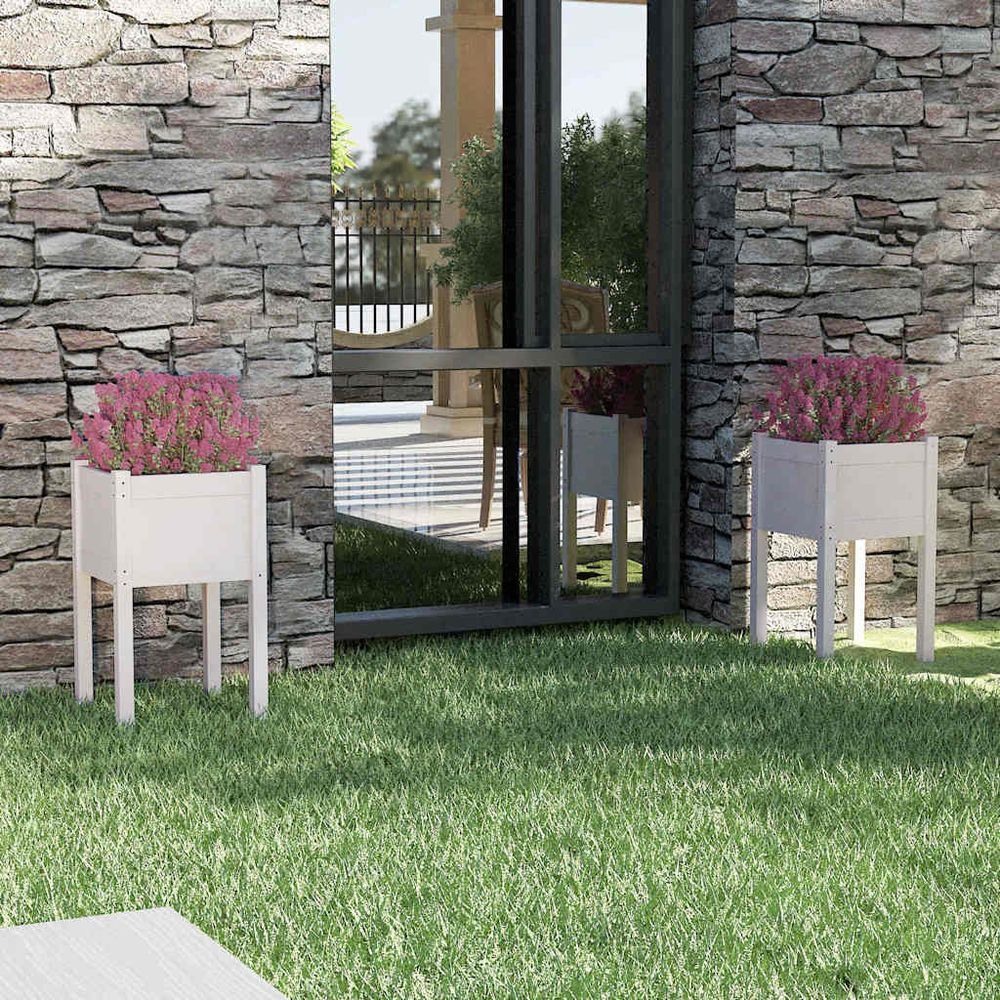 Lot de 2 jardinières hautes en bois de pin massif pour jardin et terrasse blanc 40x70 cm