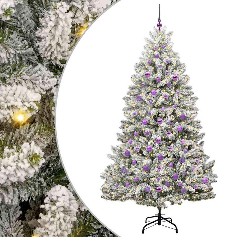 Sapin de noël artificiel vert et blanc 210 cm pvc et métal