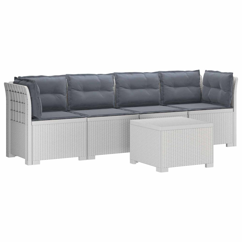Canapé de jardin 4 places avec coussins look rotin pp blanc