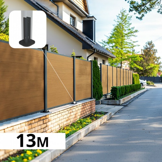 Kit clôture composite sur muret poteau sur platines - cruz cèdre h-1,2m