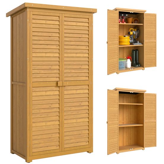Armoire de jardin bois sapin extérieur rangement outils portes persiennes 87x46x160cm - comfortxl outdoor living