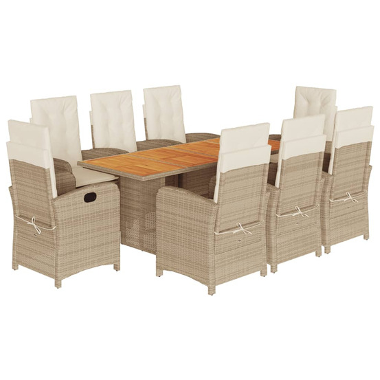 Ensemble à manger de jardin et coussins 9 pcs mélange beige
