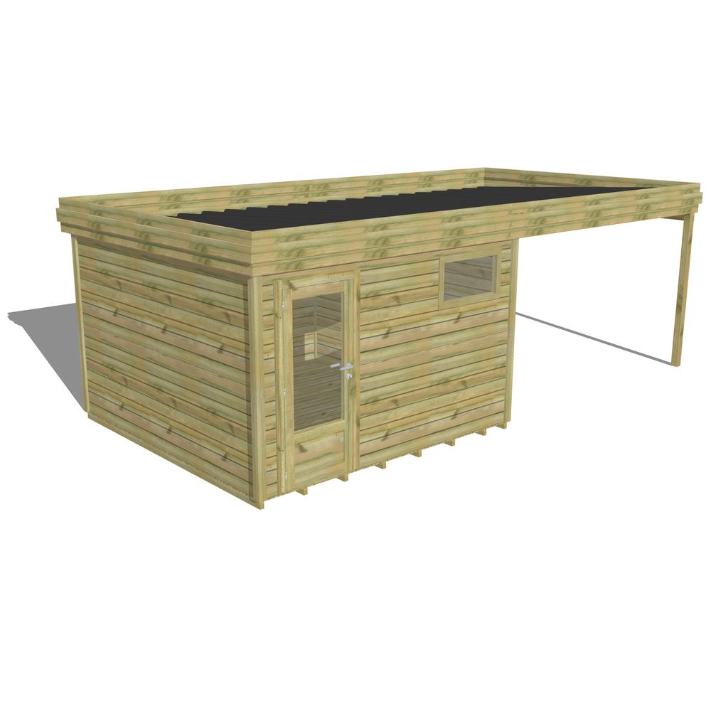 Abri de jardin bois pin traité autoclave 27mm - 6,94x3,44m / 24m2 - bac acier - plancher bois