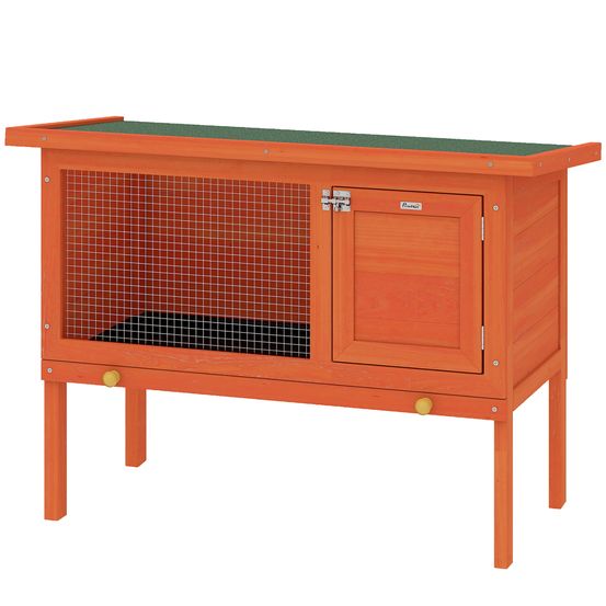 Clapier lapin extérieur bois de pin 90x45x65 cm orange surélevé toit ouvrant