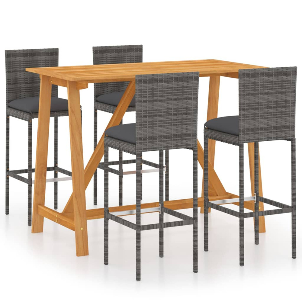 Ensemble de bar de jardin avec coussins 5 pcs gris