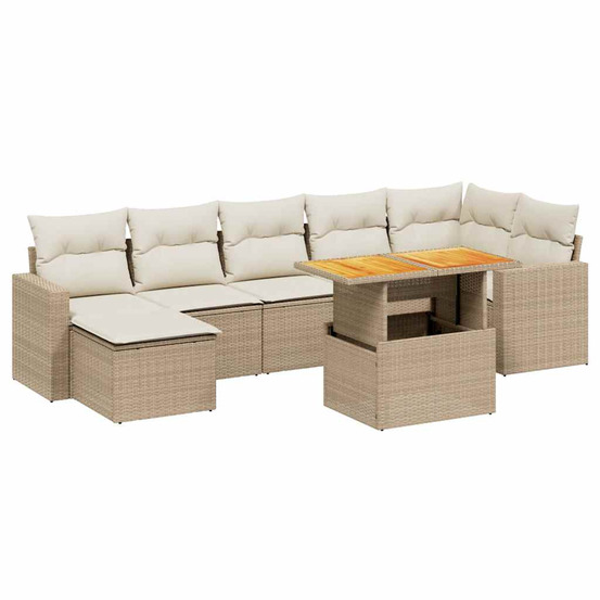 Salon de jardin avec coussins 8 pcs beige résine tressée