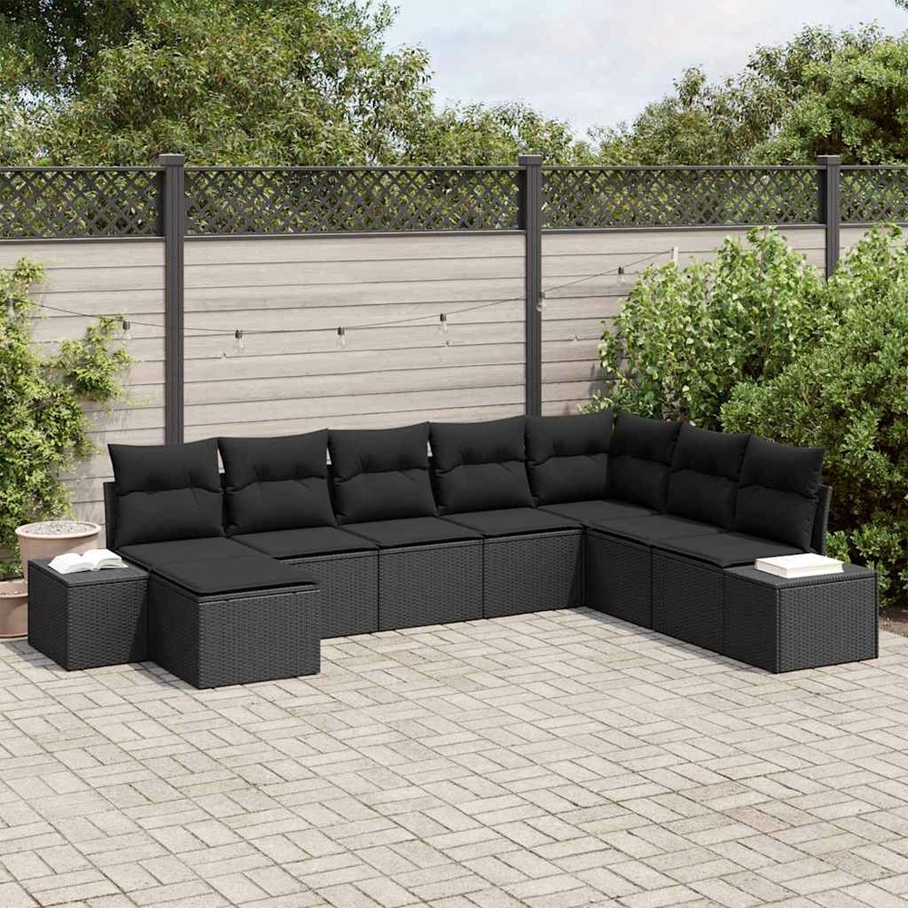 Ensemble de canapé de jardin avec coussin 8 pcs noir polyrotin
