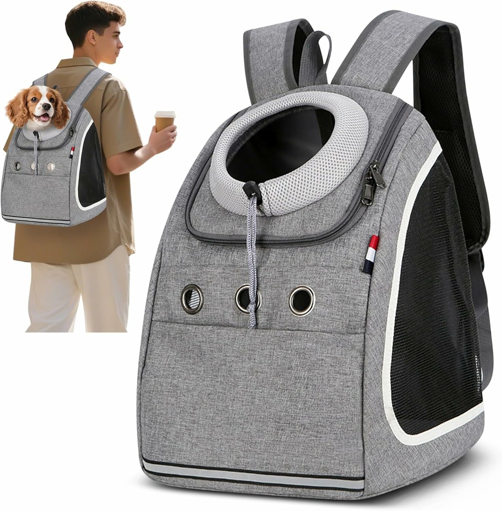 Sac à dos transport confortable et respirant pour animaux gris clair