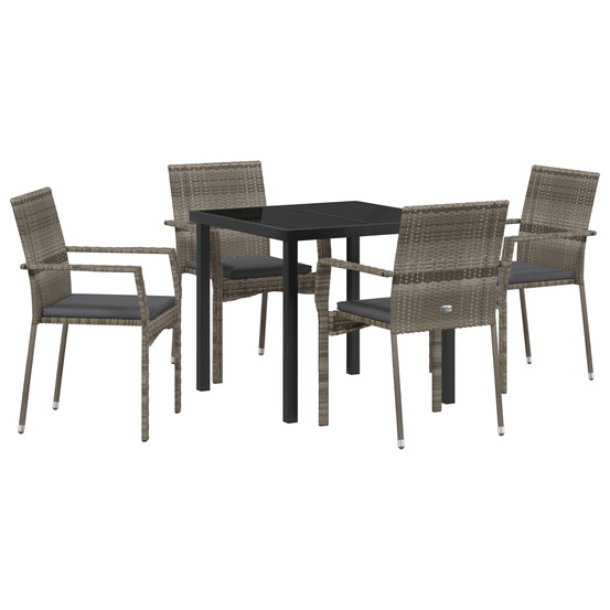 Set de salle à manger de jardin 5 pièces avec coussins gris poly rattan