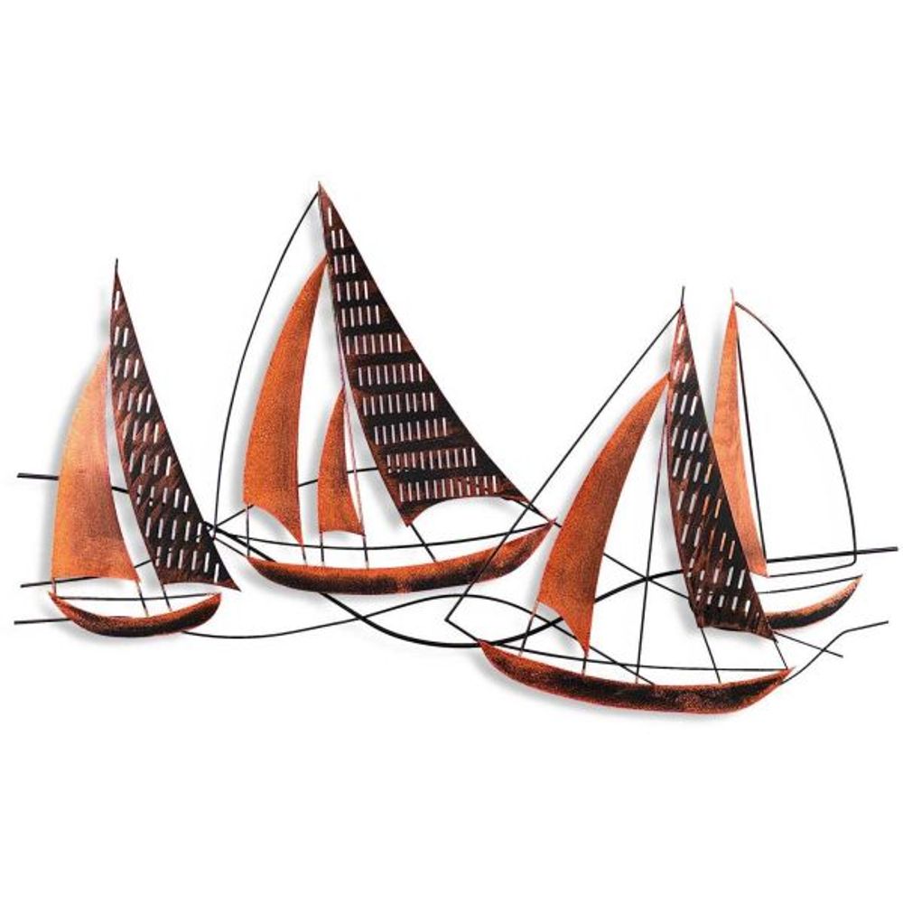 Décoration murale en métal - mer bateaux (effet rouille)