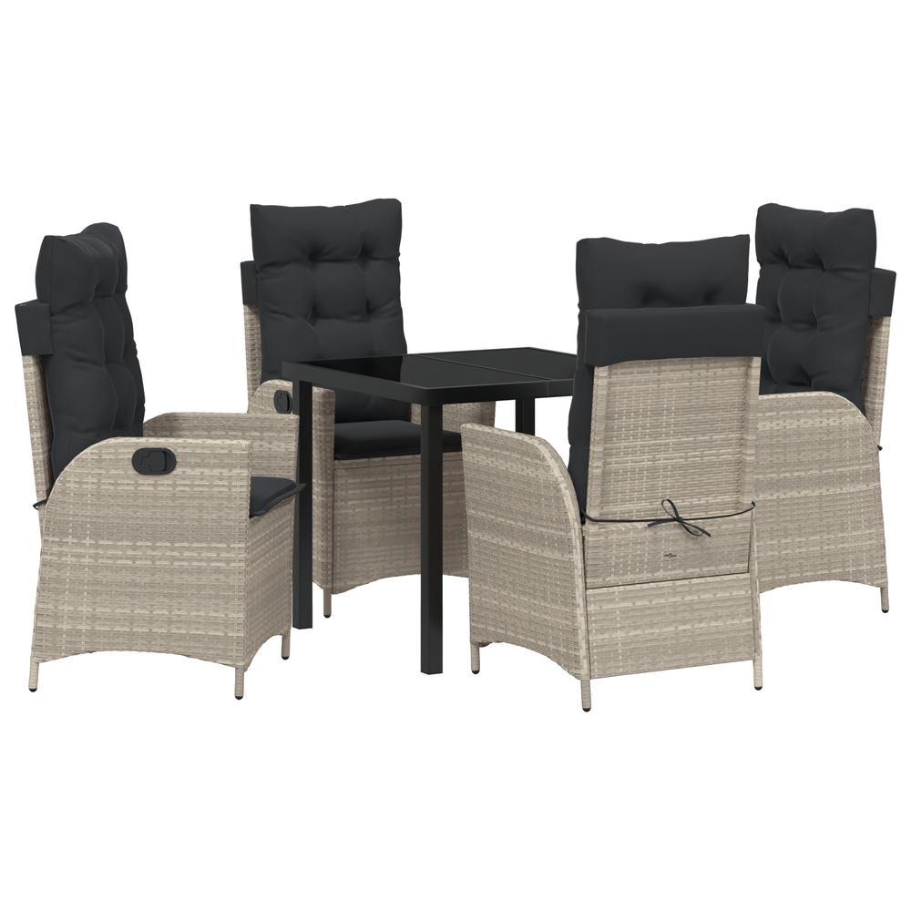Ensemble de salle à manger de jardin de 5 pièces avec coussins gris clair poly rattan