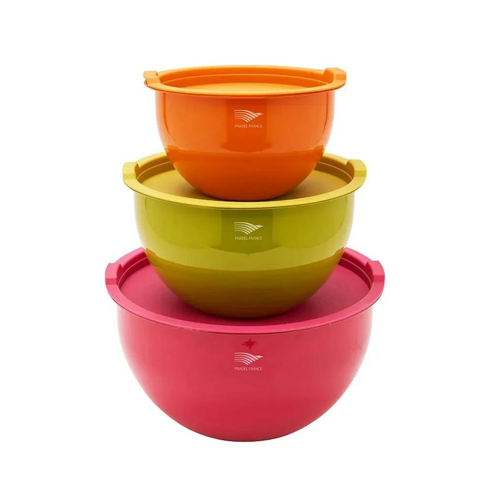 Saladiers acier inoxydable multicolores avec couvercles x3