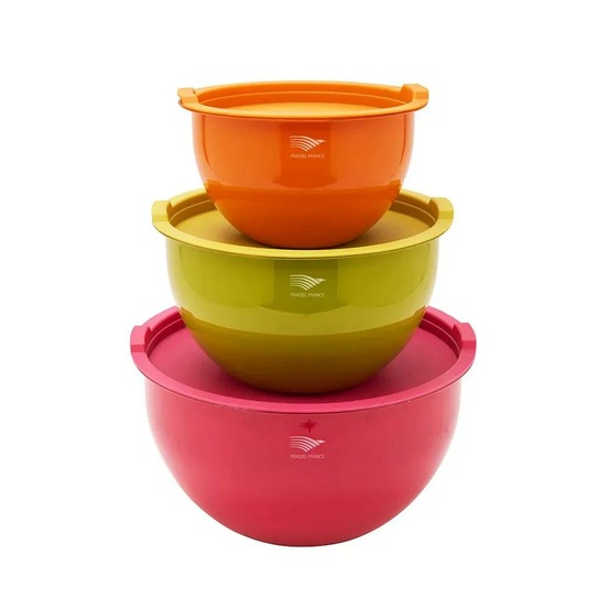 Saladiers acier inoxydable multicolores avec couvercles x3