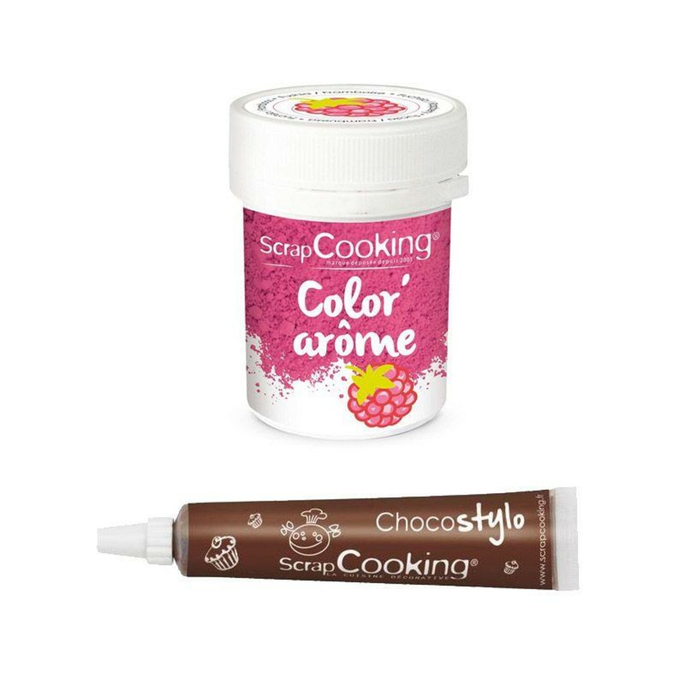 Colorant alimentaire rose arôme framboise + stylo chocolat