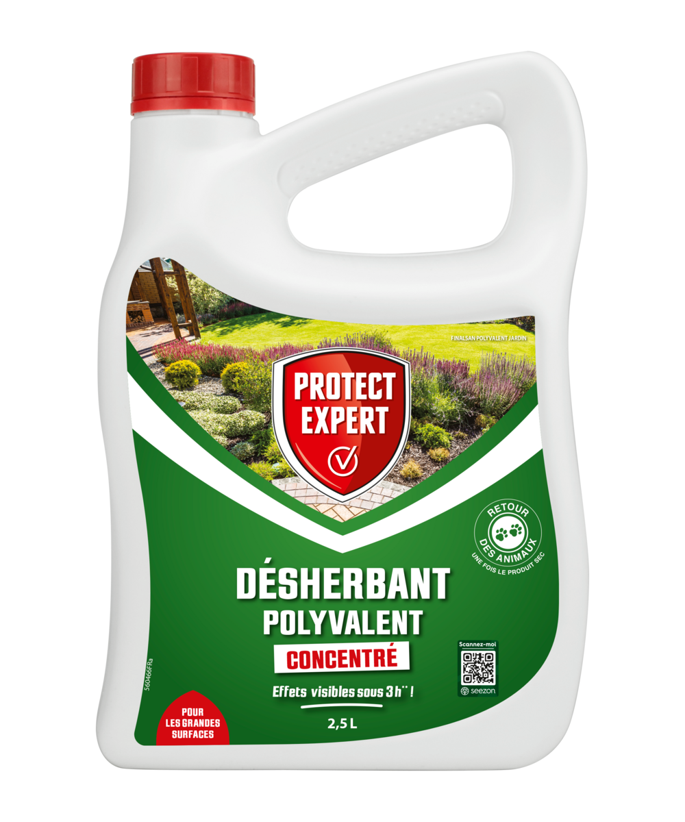 Protect expert désherbant polyvalent concentré - effets visibles en 3h - 2,5l - jusqu’à 150m² traités - bidon doseur proherbio25n