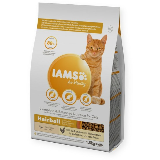 Croquettes chat boule de poils - iams for vitality 10 kg