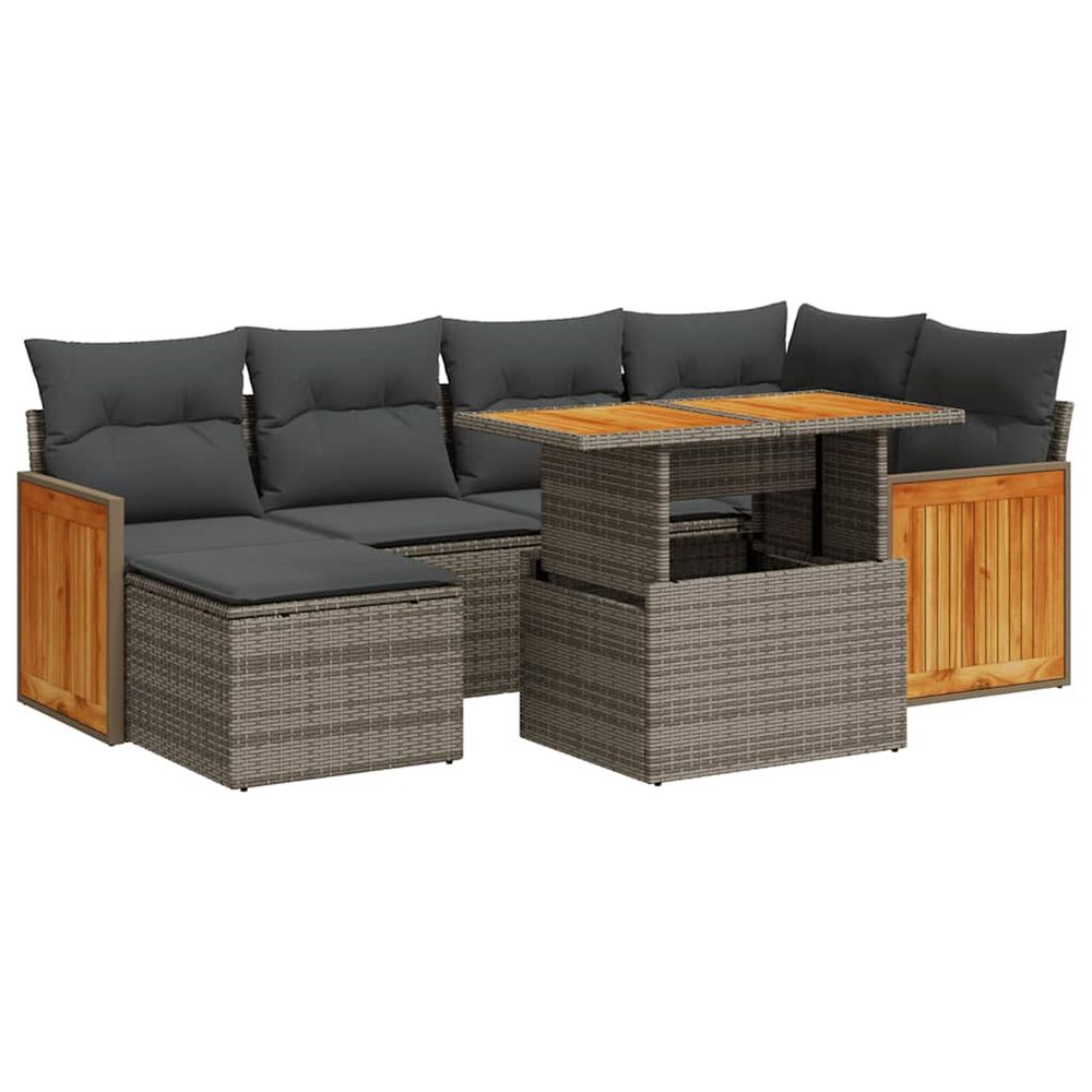 Salon de jardin avec coussins 7 pcs gris résine tressée acacia