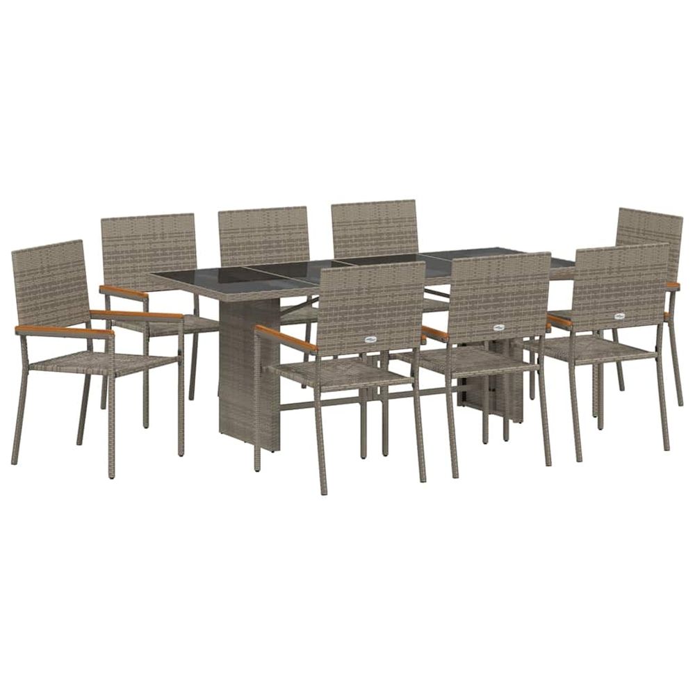 Ensemble de salle à manger pour jardin 9 pc gris polyrotin