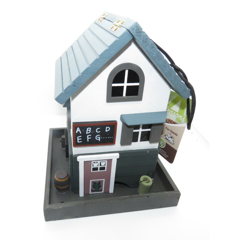 Mangeoire ecole en bois, à graines pour oiseaux 18 x 18 x 23.5 cm