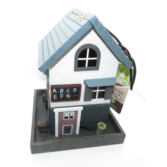 Mangeoire ecole en bois, à graines pour oiseaux 18 x 18 x 23.5 cm