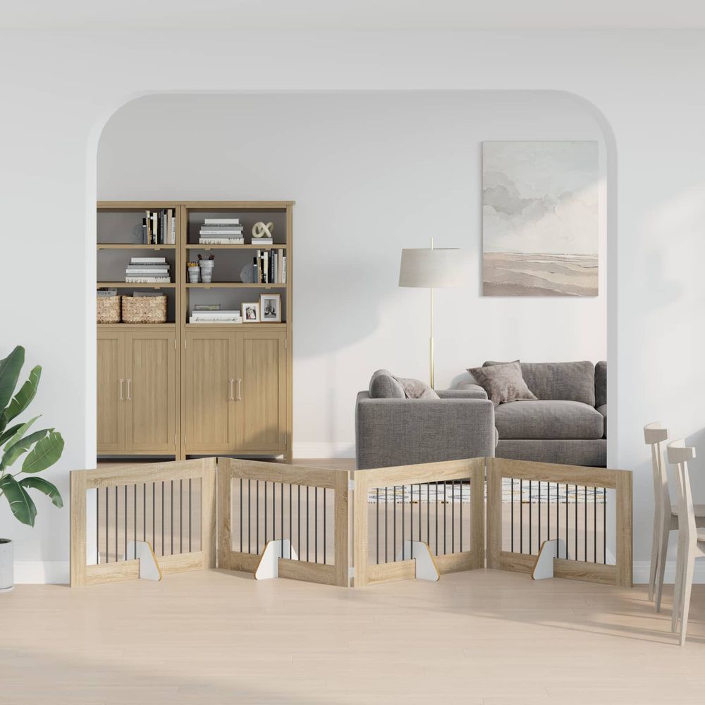 Parc barrière chien en bois intérieur sécurité pliable 401x60cm marron