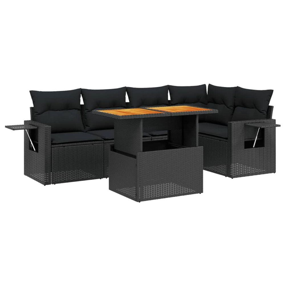 Salon de jardin 6 pcs avec coussins noir résine tressée